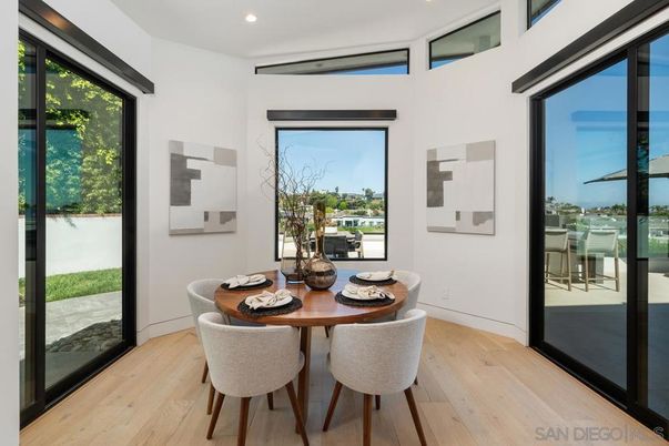 Dining room, Interior, Recessed Lighting, Wood Texture Flooring