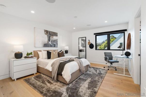 Bedroom, Home Office, Interior, Recessed Lighting, Wood Texture Flooring