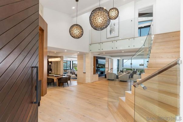 Dining room, Interior, Living room, Pendant Lights, Recessed Lighting, Wood Texture Flooring