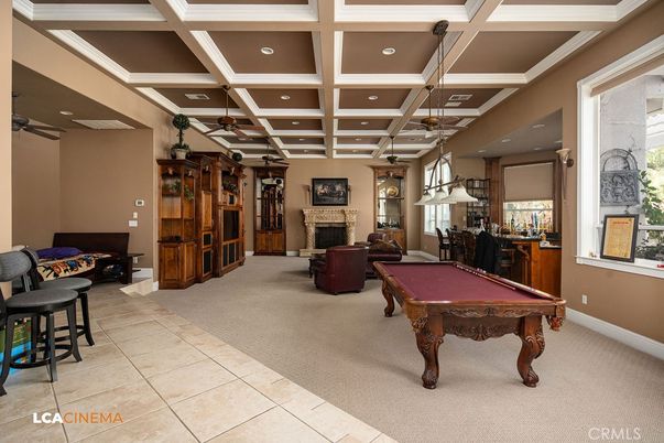 Billiard Table, Fireplace, Game Room, Interior, Living room, Pendant Lights, Recessed Lighting