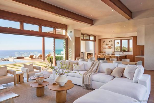 Dining room, Interior, Kitchen, Living room, Pendant Lights, Recessed Lighting, Water, Wooden Beams, Wood Texture Flooring