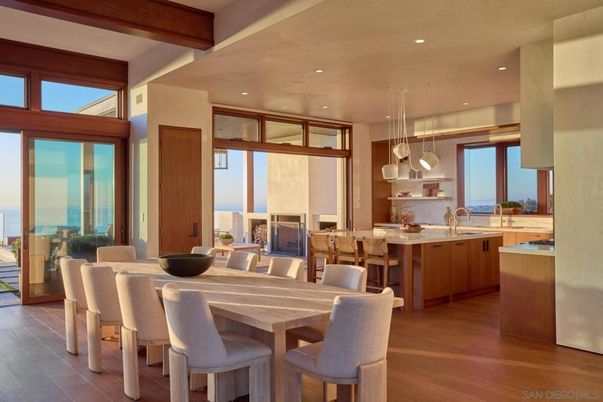 Dining room, Interior, Kitchen, Pendant Lights, Recessed Lighting, Water, Wood Texture Flooring