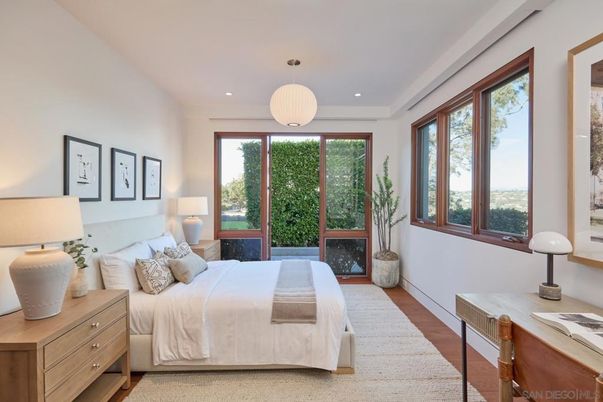 Bedroom, Interior, Pendant Lights, Recessed Lighting, Wood Texture Flooring