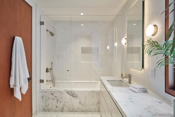 Bathroom, Glass Shower, Interior, Recessed Lighting