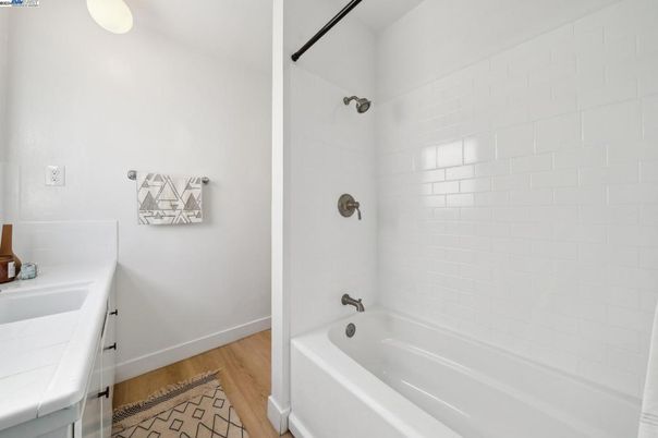 Bathroom, Interior, Tile Countertops, Wood Texture Flooring