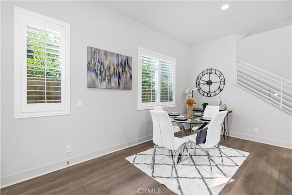Dining room, Interior, Recessed Lighting, Wood Texture Flooring