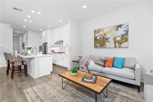Interior, Kitchen, Living room, Recessed Lighting, Stainless Steel Appliances, Wood Texture Flooring