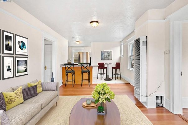 Dining room, Interior, Kitchen, Living room, Stainless Steel Appliances, Wood Texture Flooring