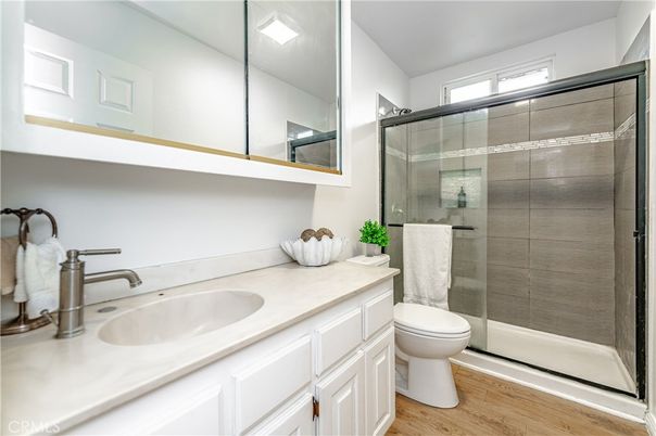 Bathroom, Glass Shower, Interior, Wood Texture Flooring