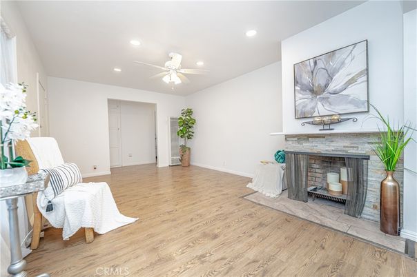 Fireplace, Interior, Recessed Lighting, Wood Texture Flooring