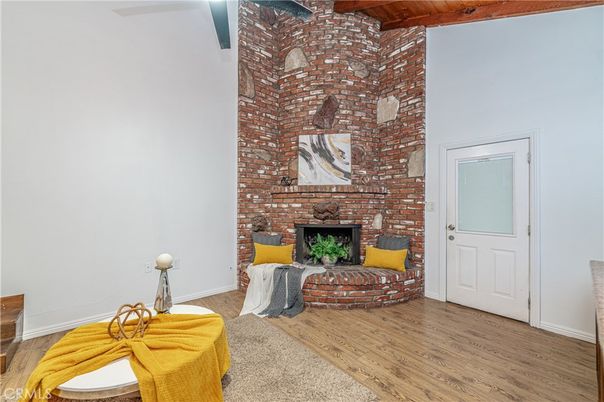 Fireplace, Interior, Stone Walls, Wooden Beams, Wood Texture Flooring