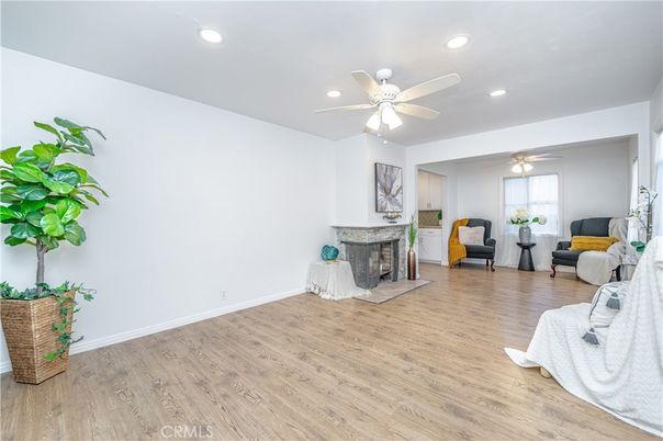 Fireplace, Interior, Recessed Lighting, Wood Texture Flooring