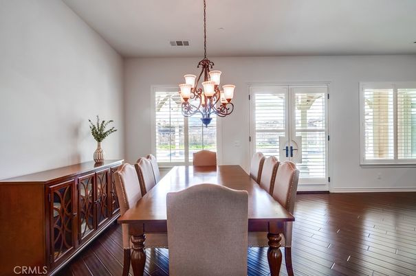 Chandelier, Dining room, Interior, Wood Texture Flooring