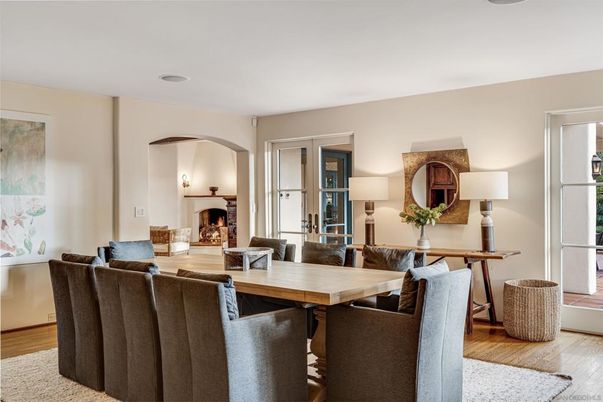Dining room, Fireplace, Interior, Living room, Wood Texture Flooring