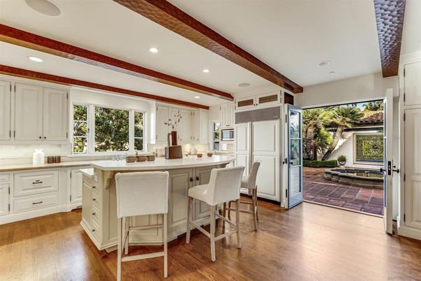 Interior, Kitchen, Recessed Lighting, Wooden Beams, Wood Texture Flooring
