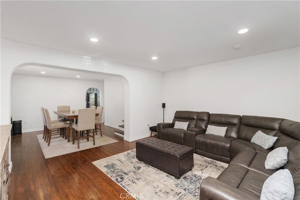 Dining room, Interior, Living room, Recessed Lighting, Wood Texture Flooring