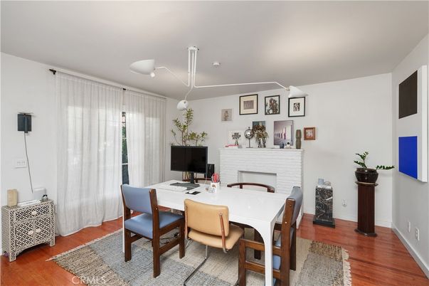 Dining room, Fireplace, Interior, Wood Texture Flooring