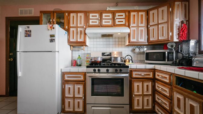 Interior, Kitchen, Stainless Steel Appliances, Tile Countertops