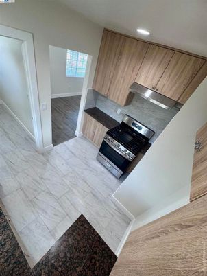 Interior, Kitchen, Marble, Recessed Lighting, Wood Texture Flooring