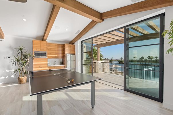 Game Room, Interior, Recessed Lighting, Water, Wooden Beams, Wood Texture Flooring