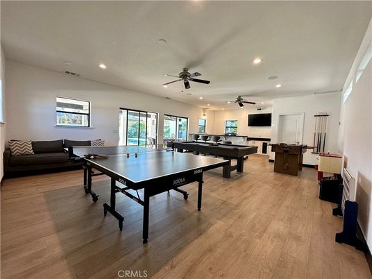 Billiard Table, Game Room, Interior, Recessed Lighting, Wood Texture Flooring