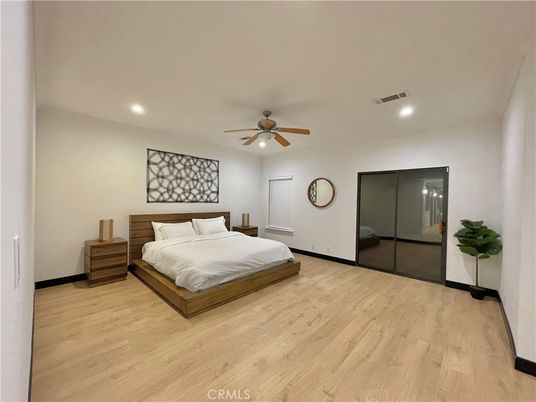 Bedroom, Interior, Recessed Lighting, Wood Texture Flooring