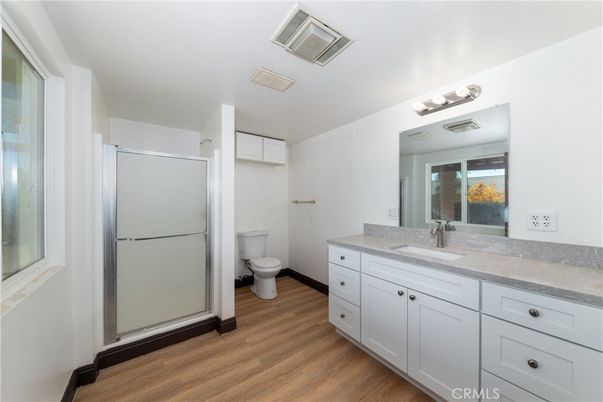 Bathroom, Glass Shower, Interior, Wood Texture Flooring