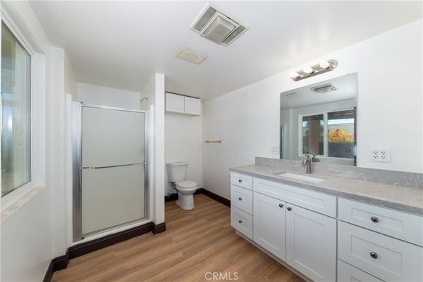 Bathroom, Glass Shower, Interior, Wood Texture Flooring
