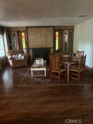 Dining room, Fireplace, Interior, Living room, Wood Texture Flooring