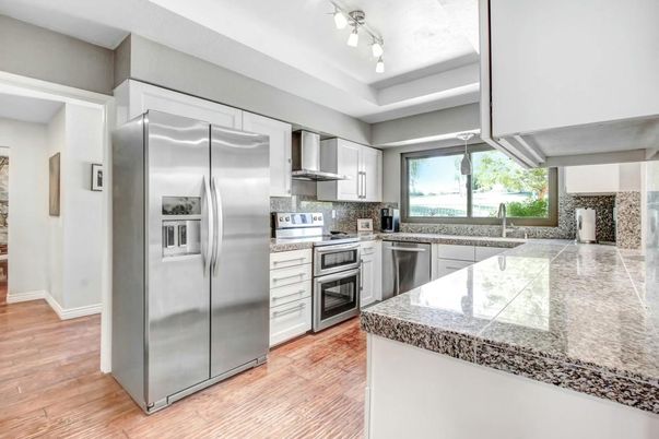Interior, Kitchen, Stainless Steel Appliances, Wood Texture Flooring