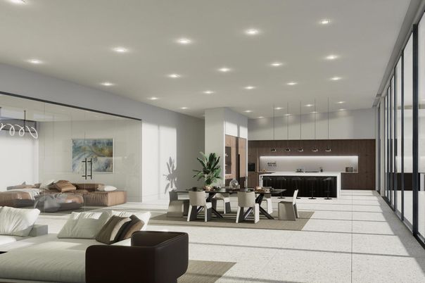 Dining room, Interior, Living room, Pendant Lights, Recessed Lighting