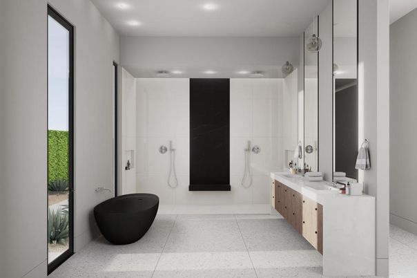 Bathroom, Dual Sink Vanities, Glass Shower, Interior, Recessed Lighting