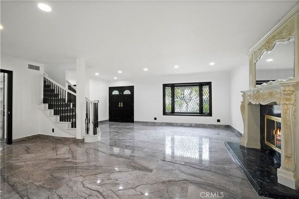 Fireplace, Interior, Marble, Recessed Lighting