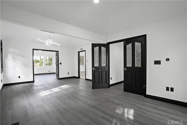 Empty room, Interior, Pendant Lights, Recessed Lighting, Wood Texture Flooring