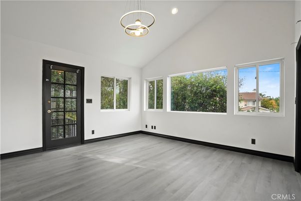 Empty room, Interior, Pendant Lights, Recessed Lighting, Wood Texture Flooring