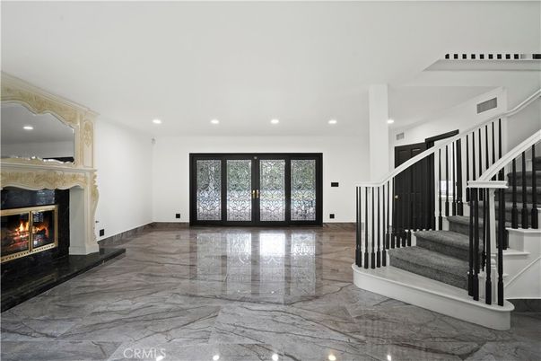 Fireplace, Interior, Marble, Recessed Lighting