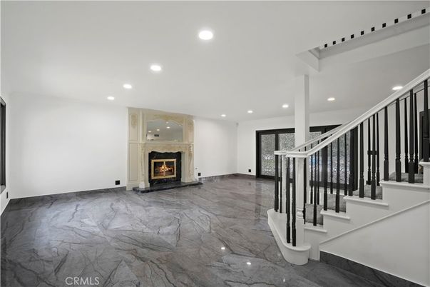 Empty room, Fireplace, Interior, Marble, Recessed Lighting