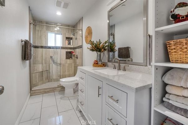 Bathroom, Glass Shower, Interior, Marble, Recessed Lighting