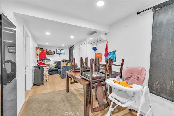 Dining room, Interior, Living room, Recessed Lighting, Wood Texture Flooring