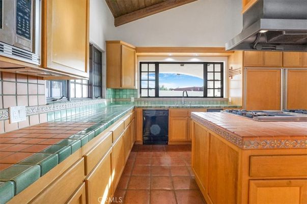 Interior, Kitchen, Tile Countertops, Wooden Beams, Wooden Ceilings