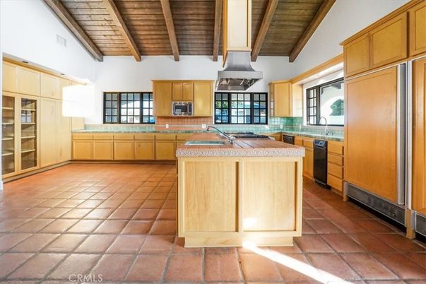 Interior, Kitchen, Tile Countertops, Wooden Beams, Wooden Ceilings