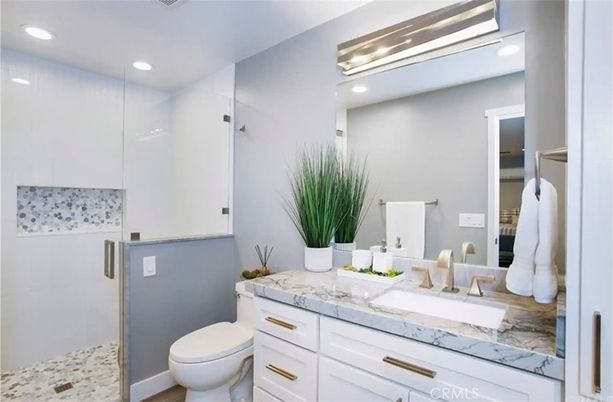 Bathroom, Glass Shower, Interior, Recessed Lighting