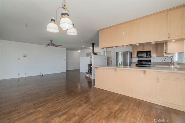 Interior, Kitchen, Pendant Lights, Stainless Steel Appliances, Wood Texture Flooring