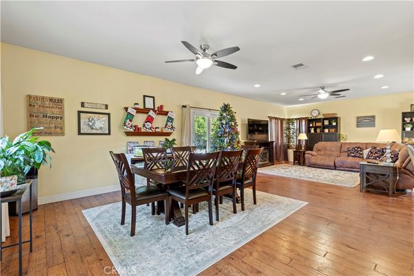 Dining room, Interior, Living room, Recessed Lighting, Wood Texture Flooring