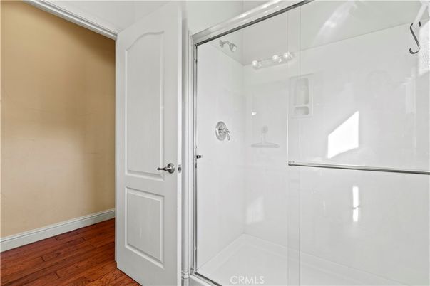 Bathroom, Glass Shower, Interior, Wood Texture Flooring