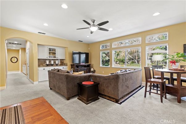 Dining room, Interior, Living room, Recessed Lighting, Wood Texture Flooring