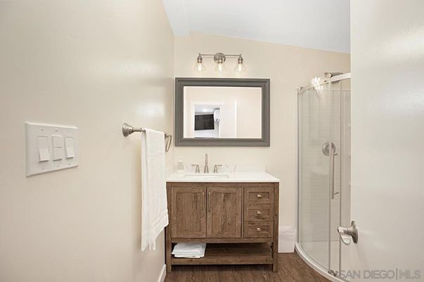 Bathroom, Glass Shower, Interior, Wood Texture Flooring