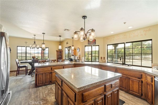 Chandelier, Dining room, Interior, Kitchen, Pendant Lights, Recessed Lighting, Wood Texture Flooring