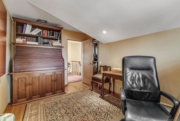 Home Office, Interior, Recessed Lighting, Wood Texture Flooring