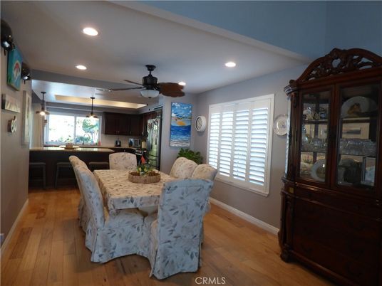 Dining room, Interior, Pendant Lights, Recessed Lighting, Wood Texture Flooring